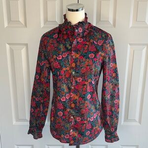 J. Crew Liberty Ciara Floral Cotton Ruffle Neck Button Down AS739 Shirt Size S